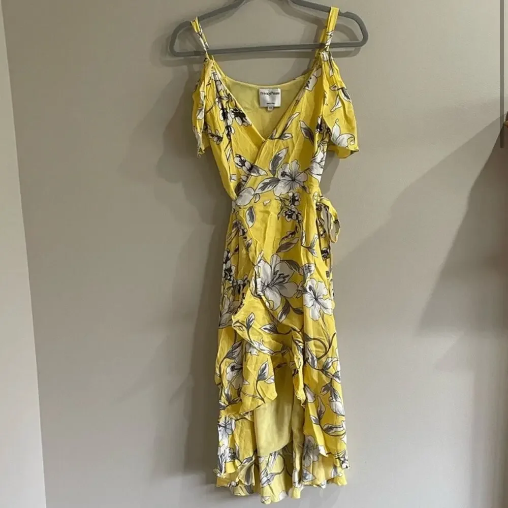 Revolve Privacy Please Yellow Floral Wrap Midi Dress - Picture 2 of 7